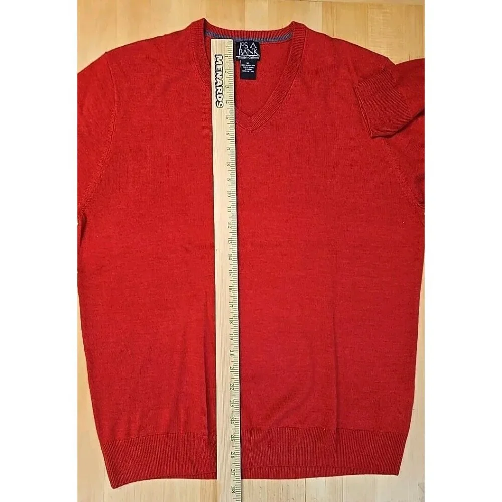 Jos. A. Bank Traveller 100% Merino Wool Sweater Mens Size XL V-Neck Red